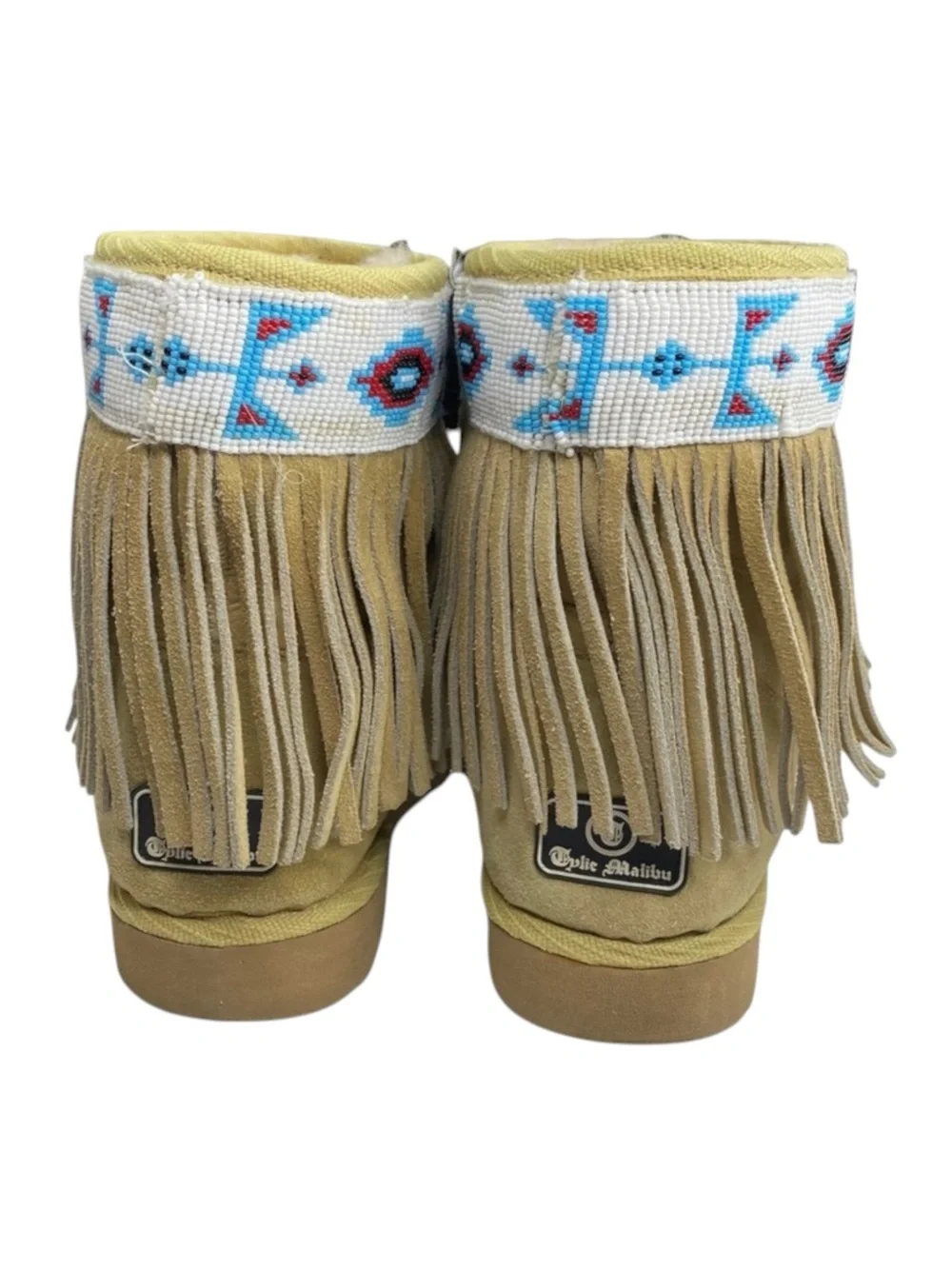 Tylie Malibu ❁ Gypsy Bead Embellished Fringe Shearling Boots ❁ Natural Turquoise